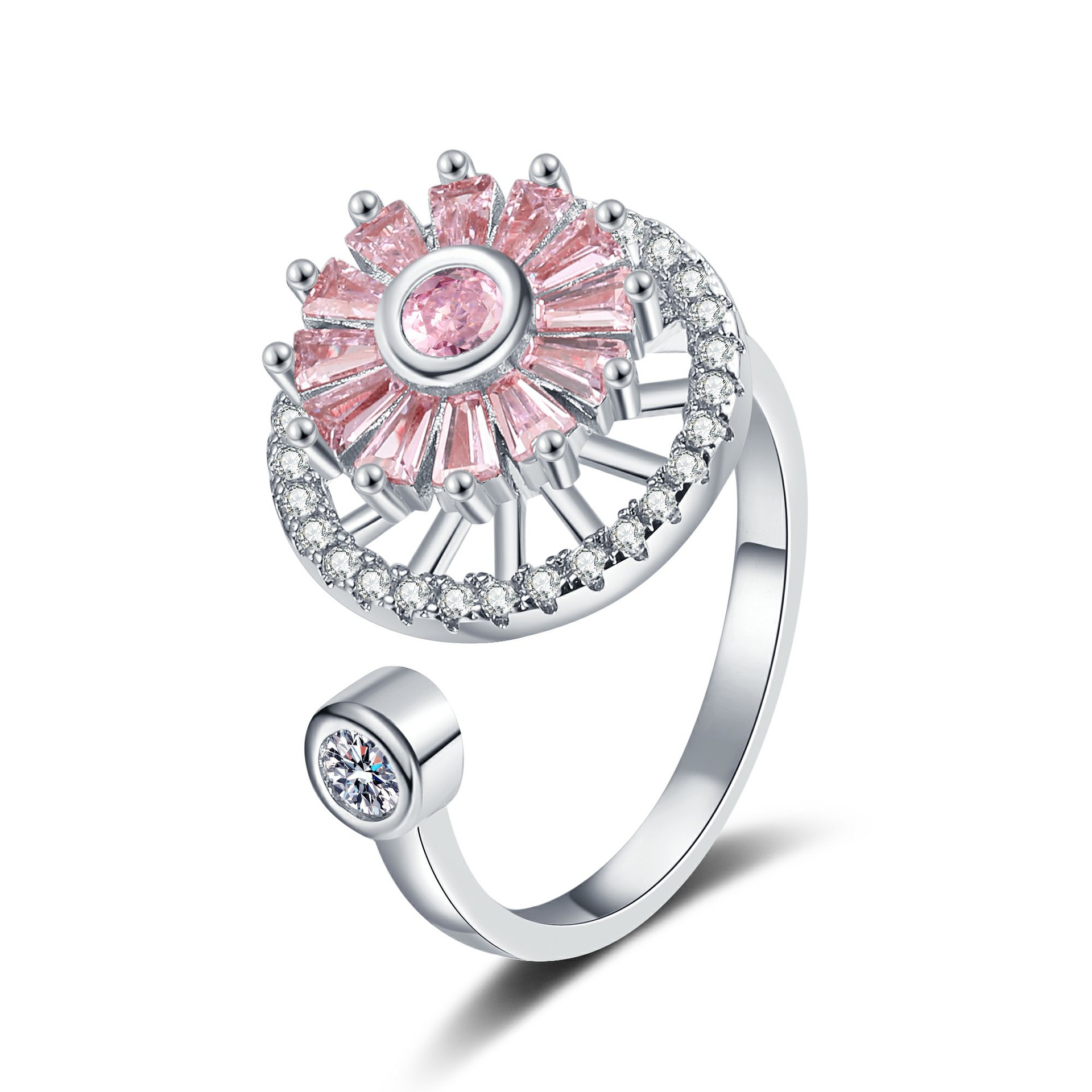 Womens Rotatable Clover Anxiety Rings Fidget Spinner Adjustable Open Rings